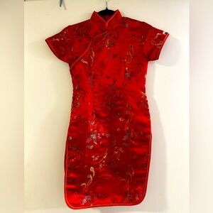 Short Red Chinese Dress Cap Sleeve
